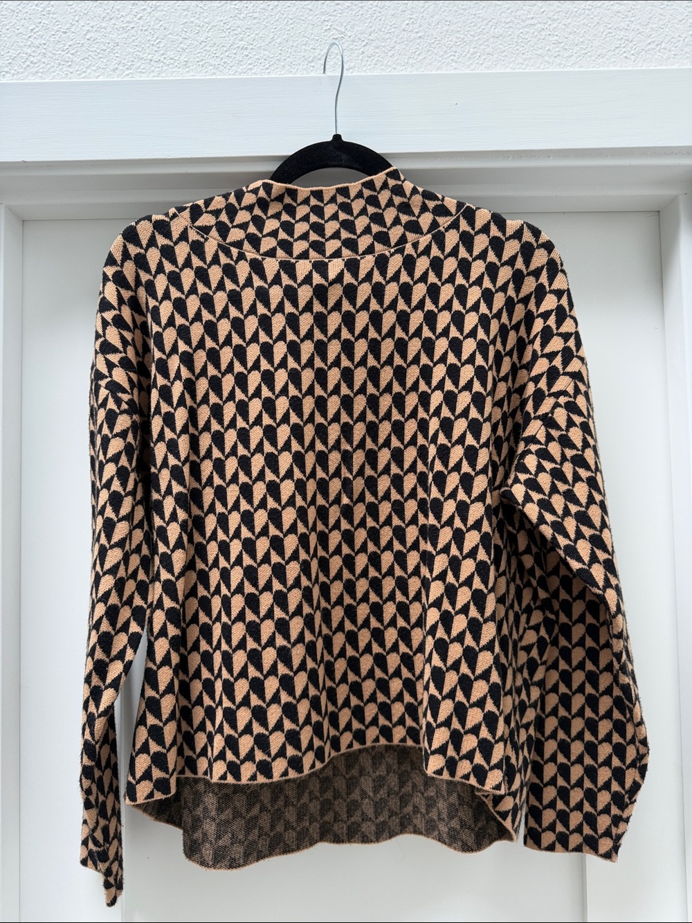 Maeve Black & Camel Geometric Knit Cardigan